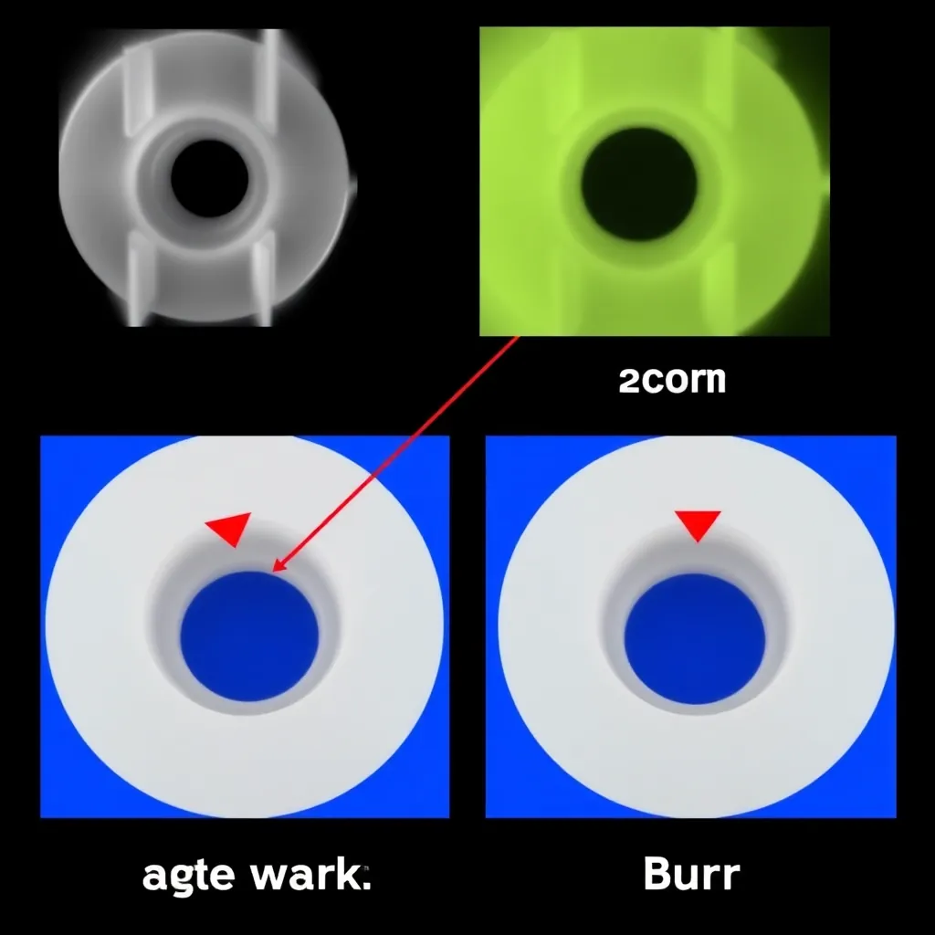 injection molded plastic parts defect inspection showing gate marks and burr detection